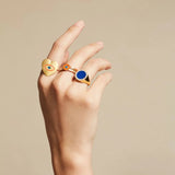 Neon Blue Crystal Ring Gold Plated