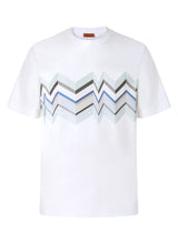 T-shirts Missoni Crew-neck Cotton T-shirt with Irregular Zigzag Light Blue Print Apoella