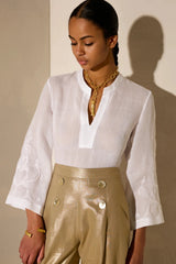 Tops Ancient Kallos Areti Cord Embroidered Long Sleeve Top White Apoella