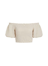 Tops APOELLA Annie Puff Sleeve Smocked Top Striped Beige Apoella