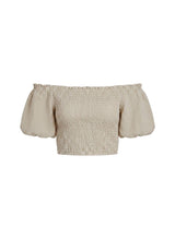 Tops Apoella Annie Puff Sleeve Smocked Top Striped Khaki Apoella