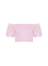 Tops Apoella Annie Puff Sleeve Smocked Top Striped Pink Apoella