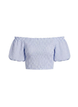 Tops Apoella Annie Puff Sleeve Smocked Top Striped White Blue Apoella