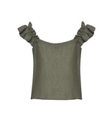 Tops Apoella Koko Ruffle Linen Top Khaki Apoella