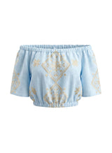 Tops Greek Archaic Kori Lefkada Crop Top Ciel/Gold Apoella