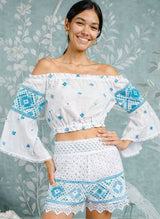 Tops Temptation Positano Opale Off Shoulder Embroidered Top Turquoise Apoella
