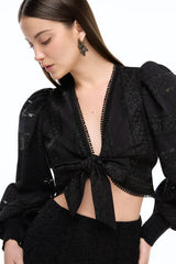 Tops Waimari Zima Tie Front Top Black Apoella