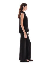 Tops Zeus n Dione Hera Sleeveless Textured Silk Top Mao Neck Black Apoella