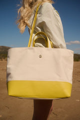Totes Apoella Patmos Leather & Canvas Tote Bag Ivory Yellow / O/S Apoella