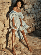 Dresses Caroline Constas Imelda Asymmetric Dress Blue Watercolor Floral Apoella