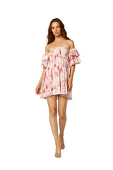 Dresses Misa Los Angeles DINA OFF SHOULDER SHORT DRESS ABSTRACT ROSE FLORA Apoella