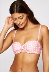 Swimwear Heidi Klein MALDIVES/CAPRI CHECK PRINT TIE FRONT BANDEAU BIKINI WHITE/PINK Apoella