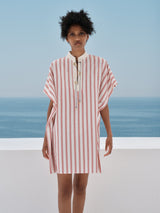 Tunics Zeus n Dione Calyx Short Sleeved Tunic With Mao Neck Ivory Red / M/L Apoella