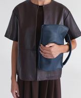 Maxi Pleated Clutch Smooth Leather Blue