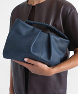 Maxi Pleated Clutch Smooth Leather Blue