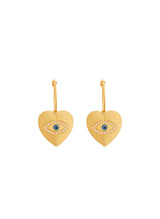 Love Heart Zircon Eye Slim Hoops Large Blue Eye