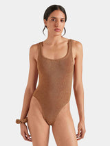 Square Neck Low Back One Piece Metallic Cocoa