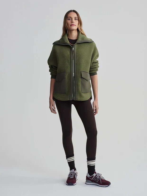 Activewear Varley Eleanor Patch Pochet Fleece Jacket Winter Moss Apoella