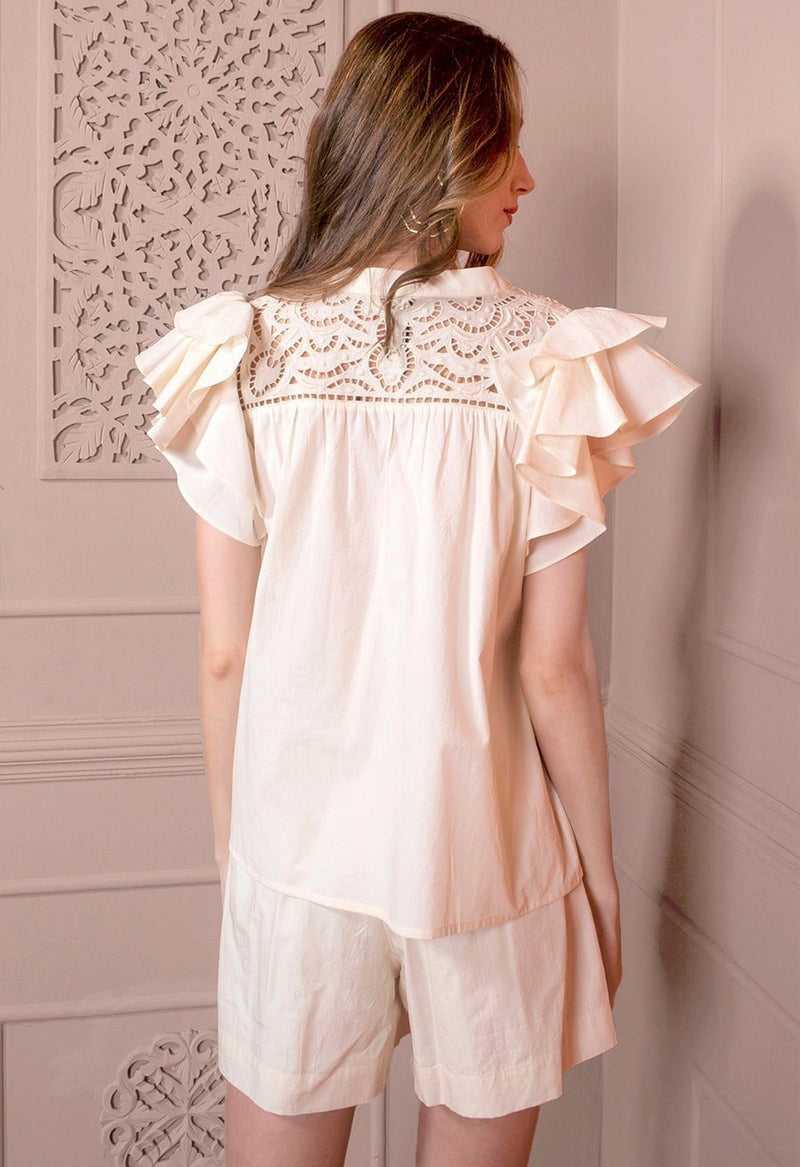 - Ananda Cutwork Yoke Top Vanilla Apoella