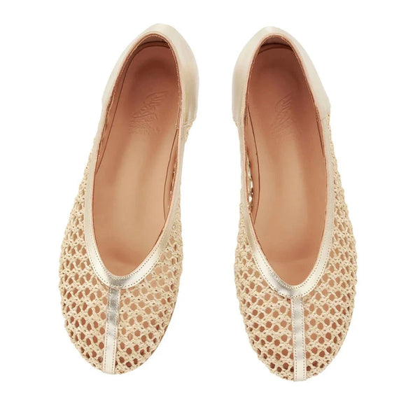 Ballerinas Ancient Greek Sandals Aeropi Raffia Ballerinas Platinum/Natural Apoella