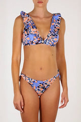 Bikini Emmanuela Swimwear Joanna V Neck Ruffled Bikini Blue/Orange/Black Apoella
