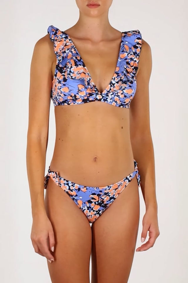 Bikini Emmanuela Swimwear Joanna V Neck Ruffled Bikini Blue/Orange/Black Apoella