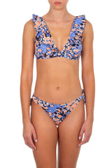 Bikini Emmanuela Swimwear Joanna V Neck Ruffled Bikini Blue/Orange/Black Apoella