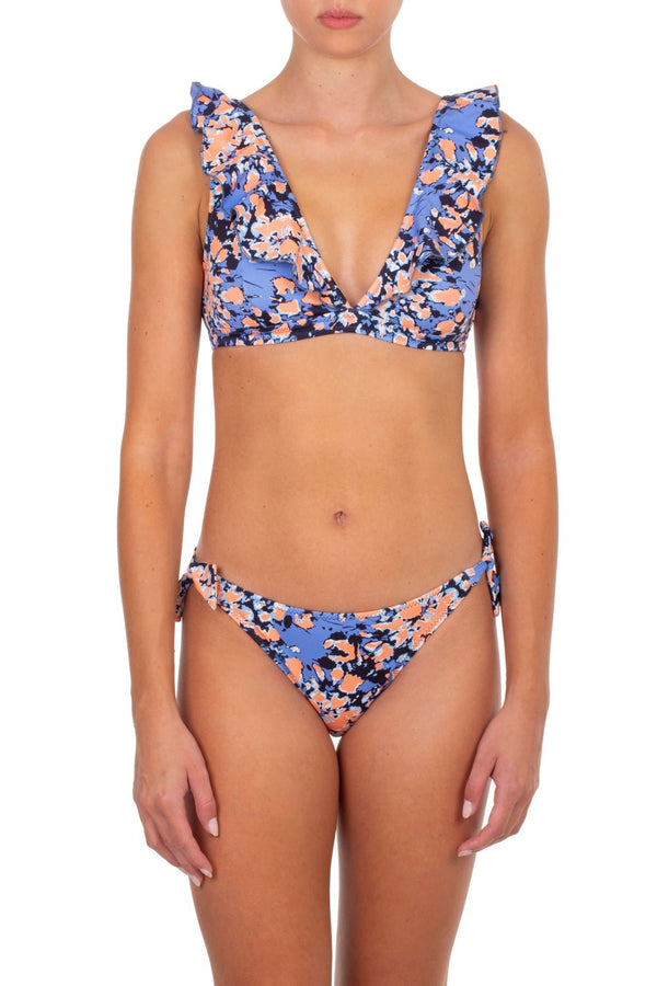 Bikini Emmanuela Swimwear Joanna V Neck Ruffled Bikini Blue/Orange/Black Apoella