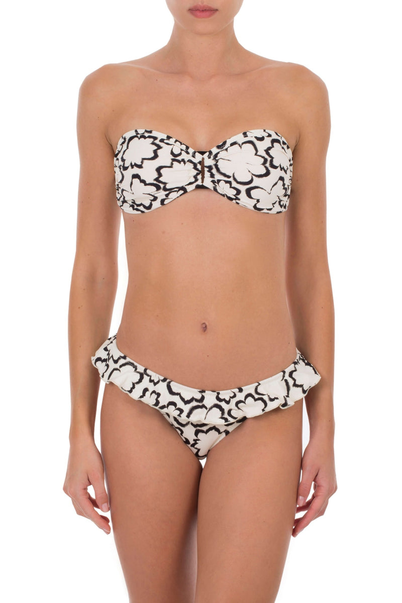 Bikini Emmanuela Swimwear Rene Bandeau Bikini White/Black Floral Apoella