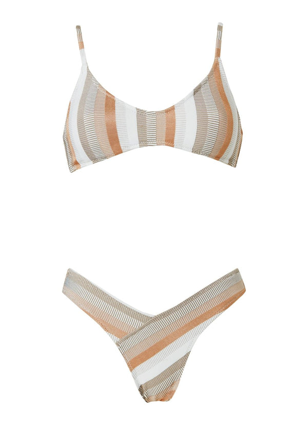 Bikini Stefania Frangista Astrid Athletic Bikini Jacquard Stripe Metallic White Apoella