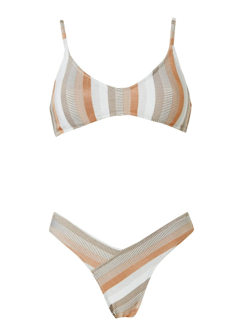 Bikini Stefania Frangista Astrid Athletic Bikini Jacquard Stripe Metallic White Apoella