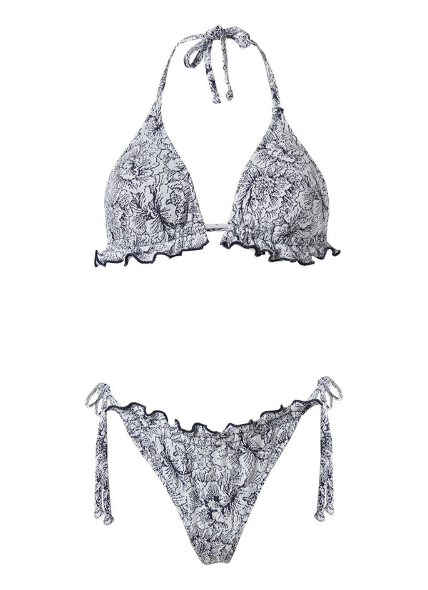 Bikini Stefania Frangista Gigi Ruffled Triangle Bikini Floral Denim Apoella