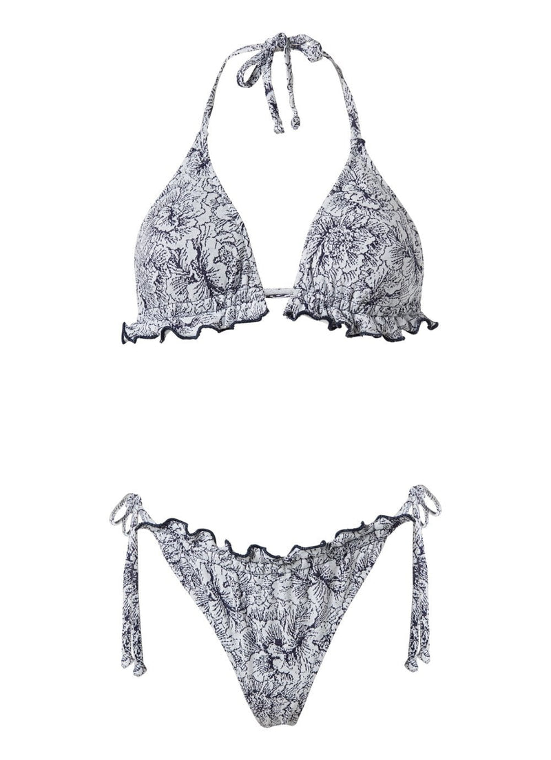 Bikini Stefania Frangista Gigi Ruffled Triangle Bikini Floral Denim Apoella