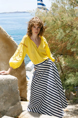 Blouses Ancient Kallos Iphigenia Cut Embroidered Long Sleeve Top Lemon Yellow Apoella