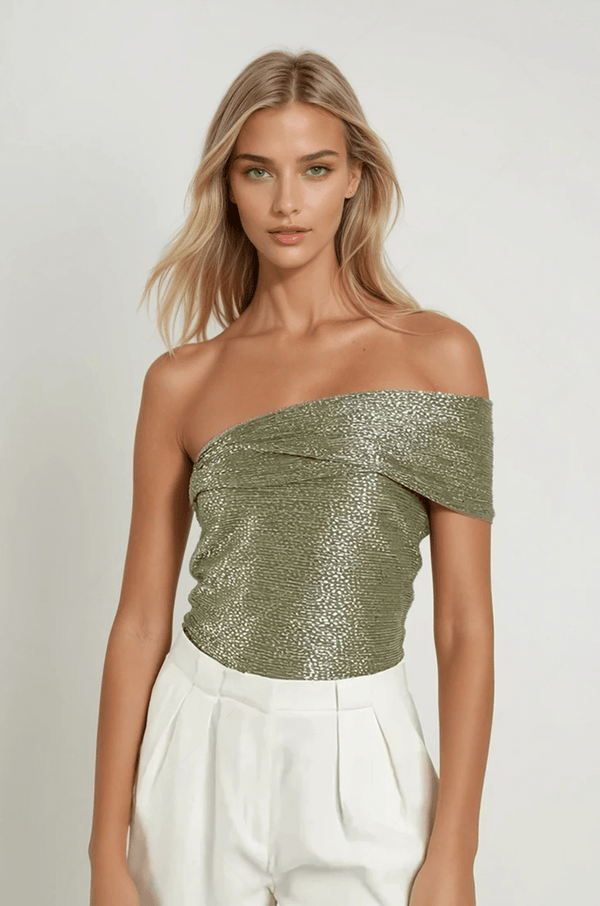 Bodysuit Sabina Musayev Illai One Shoulder Bodysuit Olive Green Sparkle Apoella