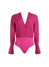 Bodysuit Zeus n Dione Gaia Long Sleeve V Neck Bodysuit Magenta Apoella