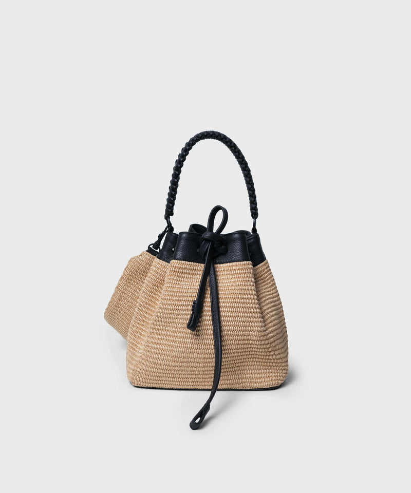 Bucket Bags Callista Crafts Bucket Bag Black Leather Straw Beige O/S / Straw Apoella