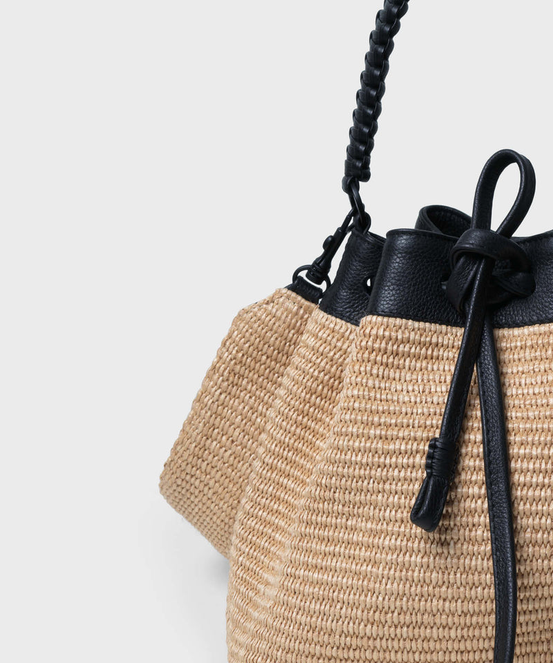 Bucket Bags Callista Crafts Bucket Bag Black Leather Straw Beige O/S / Straw Apoella