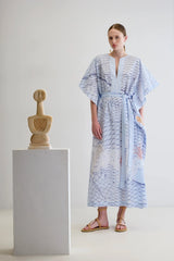 Caftans Ancient Kallos Aegean Myth Belted Caftan Light Blue O/S / Light Blue Apoella