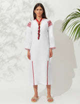 Caftans Ancient Kallos Chios Embroidered Midi Kaftan White/Red O/S / White Apoella