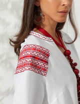 Caftans Ancient Kallos Chios Embroidered Midi Kaftan White/Red O/S / White Apoella