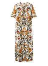 Caftans Borgo De Nor Calista Linen Caftan Sun Fire Garden - Cream 10UK / Sun Fire Garden Apoella