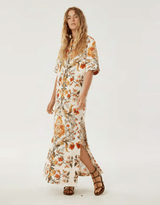 Caftans Borgo De Nor Calista Linen Caftan Sun Fire Garden - Cream 10UK / Sun Fire Garden Apoella