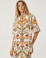Caftans Borgo De Nor Calista Linen Caftan Sun Fire Garden - Cream 10UK / Sun Fire Garden Apoella