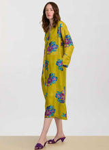 Caftans Lisa Corti Radha Habutai Silk Caftan Green Gold M / Gold Apoella