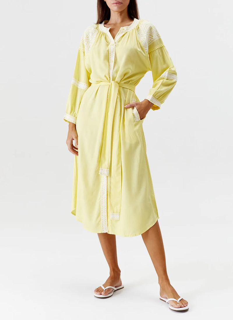 Caftans Melissa Odabash Ally Embroidered Mid Length Shirtdress Yellow Apoella