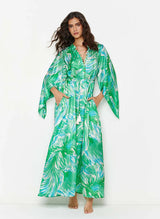 Caftans Melissa Odabash Edith Buttoned Top Belted Caftan Rainforest Apoella