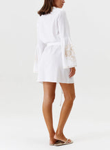 Caftans Melissa Odabash Everly Embroidered Belted Short Dress White/Tan Apoella