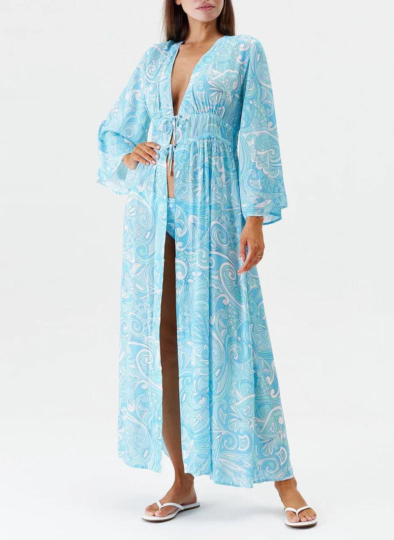 Caftans Melissa Odabash Farrah Open Front Maxi Caftan Mirage Blue Apoella