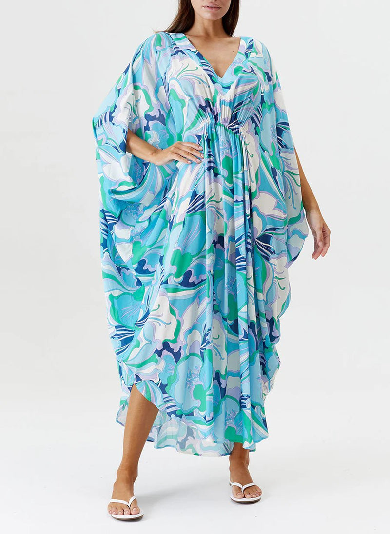 Caftans Melissa Odabash Frederica V Neck Maxi Caftan Bloom O/S / Bloom Apoella